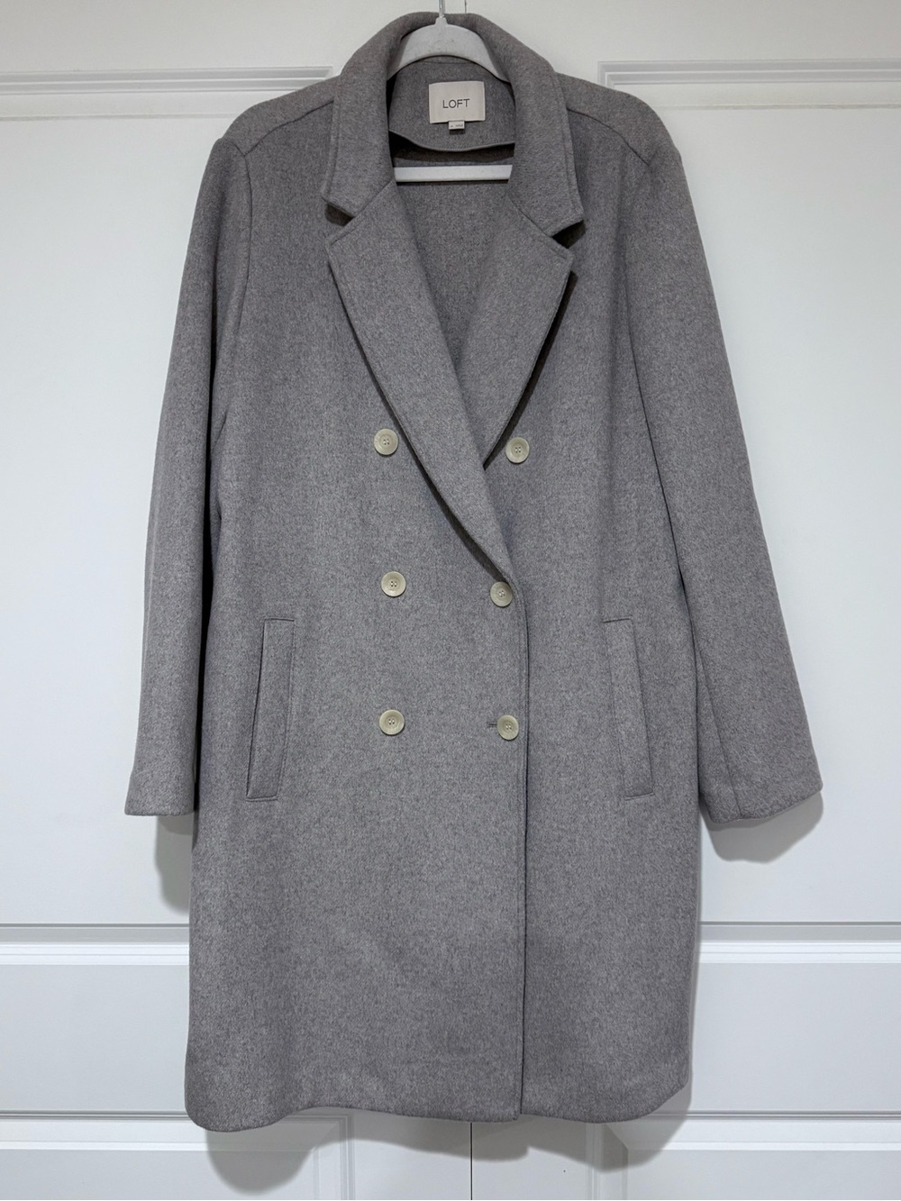LOFT Double-Breasted Light Gray Wool Blend Pea Coat NWOT